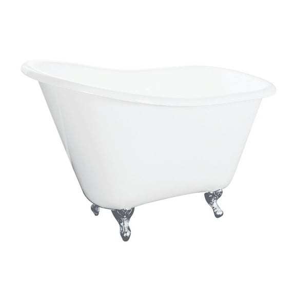 Aqua Eden VCTND5130NT1 51" Cast Iron Classic Flat-Rim Single Slipper Clawfoot Tub (No Faucet Drillings), White/Polished Chrome