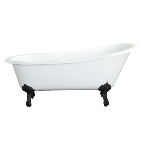Aqua Eden VCTND5431B0 54" Cast Iron Oval Single Slipper Clawfoot Tub (No Faucet Drillings), White/Matte Black