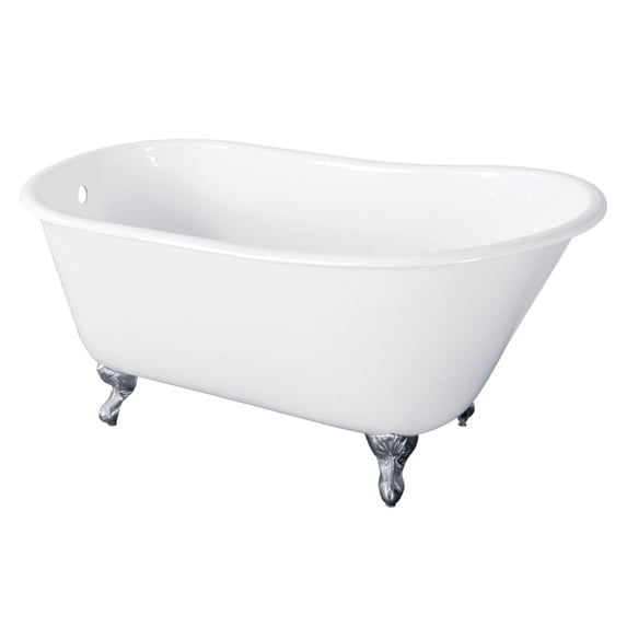 Aqua Eden VCTND5728NT1 57-Inch Cast Iron Oval Single Slipper Clawfoot Tub (No Faucet Drillings) in White/Polished Chrome