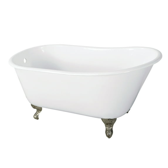 Aqua Eden VCTND5728NT8 57-Inch Cast Iron Oval Single Slipper Clawfoot Tub (No Faucet Drillings) in White/Brushed Nickel