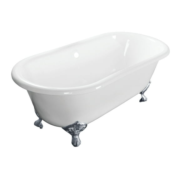 Aqua Eden VCTND603017NB1 60" Cast Iron Oval Double Ended Clawfoot Tub (No Faucet Drillings), White/Polished Chrome