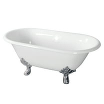 Aqua Eden VCTND603119NC1 60-Inch Cast Iron Oval Double Ended Clawfoot Tub (No Faucet Drillings) in White/Polished Chrome