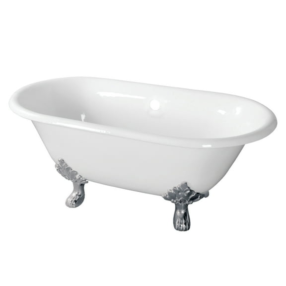 Aqua Eden VCTND603119NC1 60-Inch Cast Iron Oval Double Ended Clawfoot Tub (No Faucet Drillings) in White/Polished Chrome