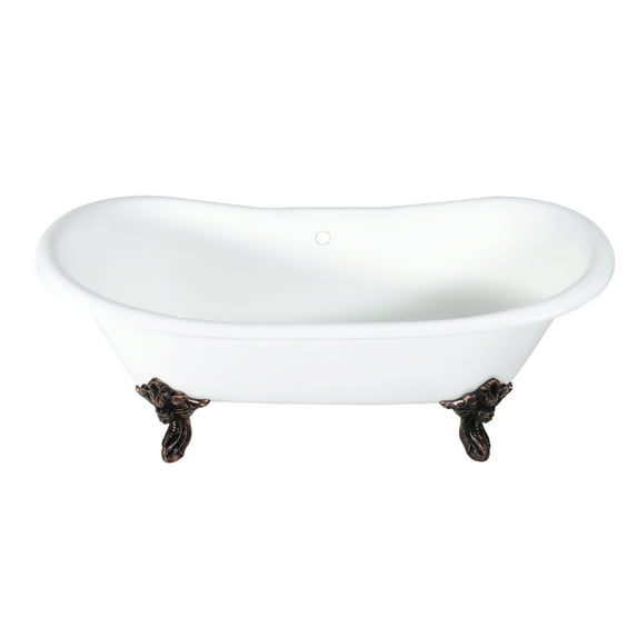Aqua Eden VCTNDS7231NL5 72" Cast Iron Oval Double Slipper Clawfoot Tub (No Faucet Drillings), White/Oil Rubbed Bronze