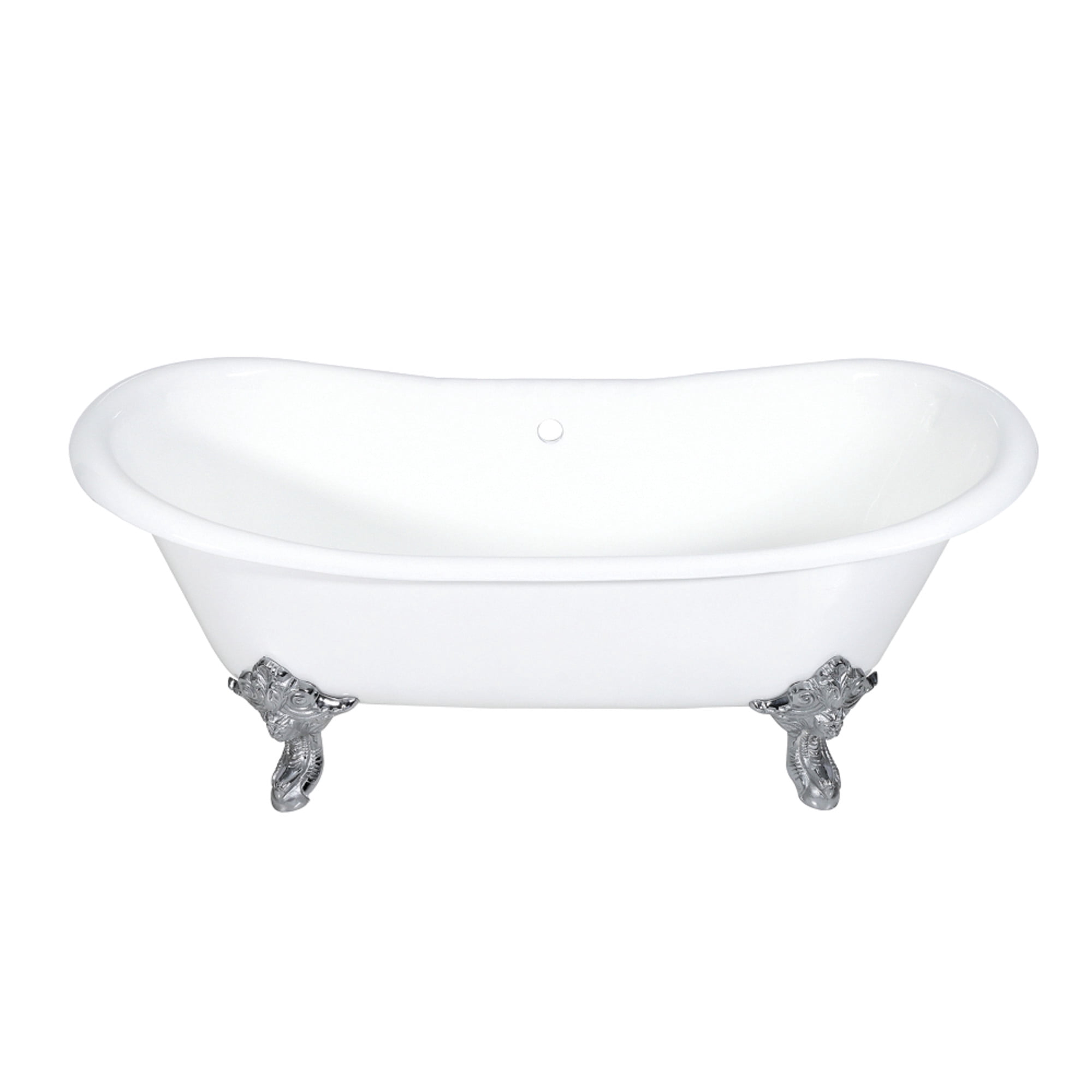 Aqua Eden VCTNDS7231NL1 72" Cast Iron Oval Double Slipper Clawfoot Tub (No Faucet Drillings), White/Polished Chrome