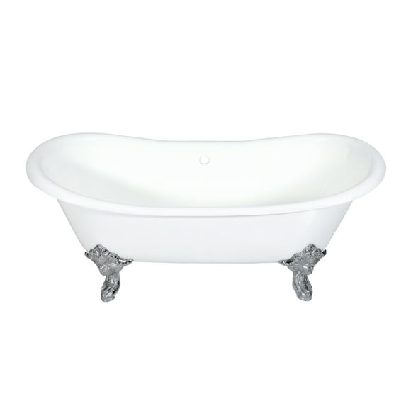 Aqua Eden VCTNDS7231NL1 72" Cast Iron Oval Double Slipper Clawfoot Tub (No Faucet Drillings), White/Polished Chrome