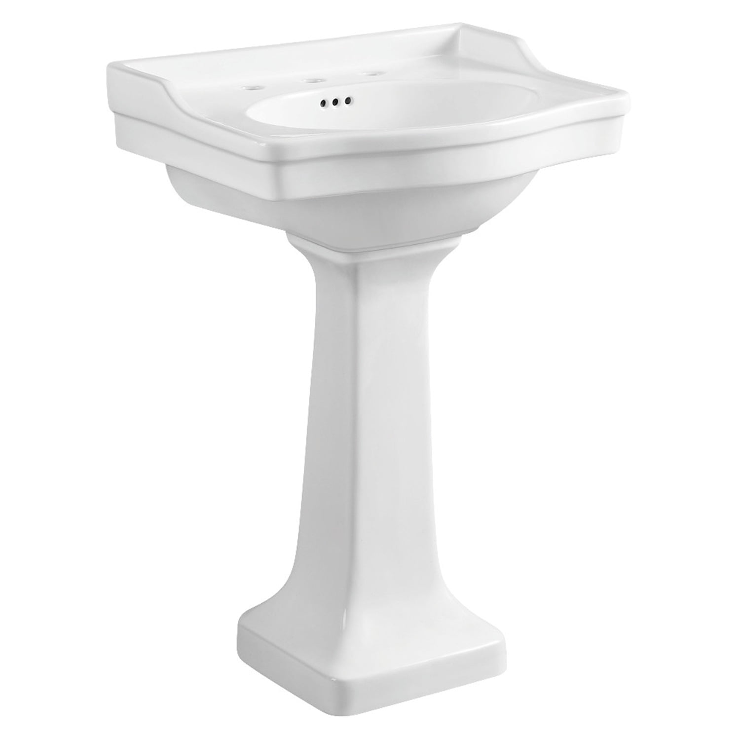 White Ceramic Rectangular Pedestal Bathroom Sink with Overflow