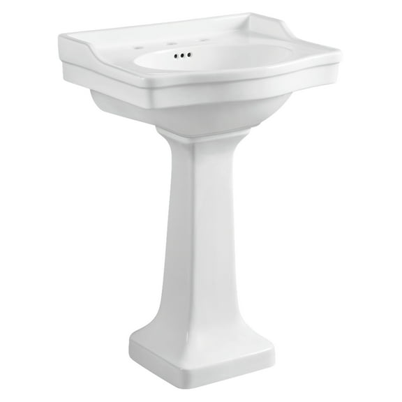 Kingston Brass VPB3248 Imperial 24-3/16" Ceramic Wall Mount Pedestal Sink (8-Inch, 3-Hole), White