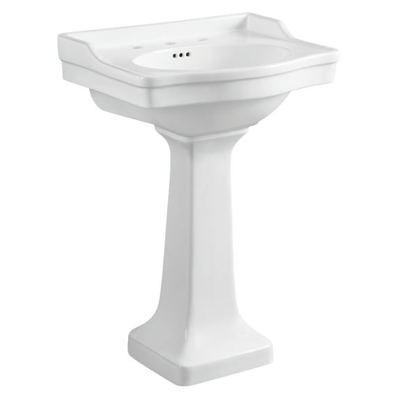 Kingston Brass VPB3248 Imperial 24-3/16" Ceramic Wall Mount Pedestal Sink (8-Inch, 3-Hole), White
