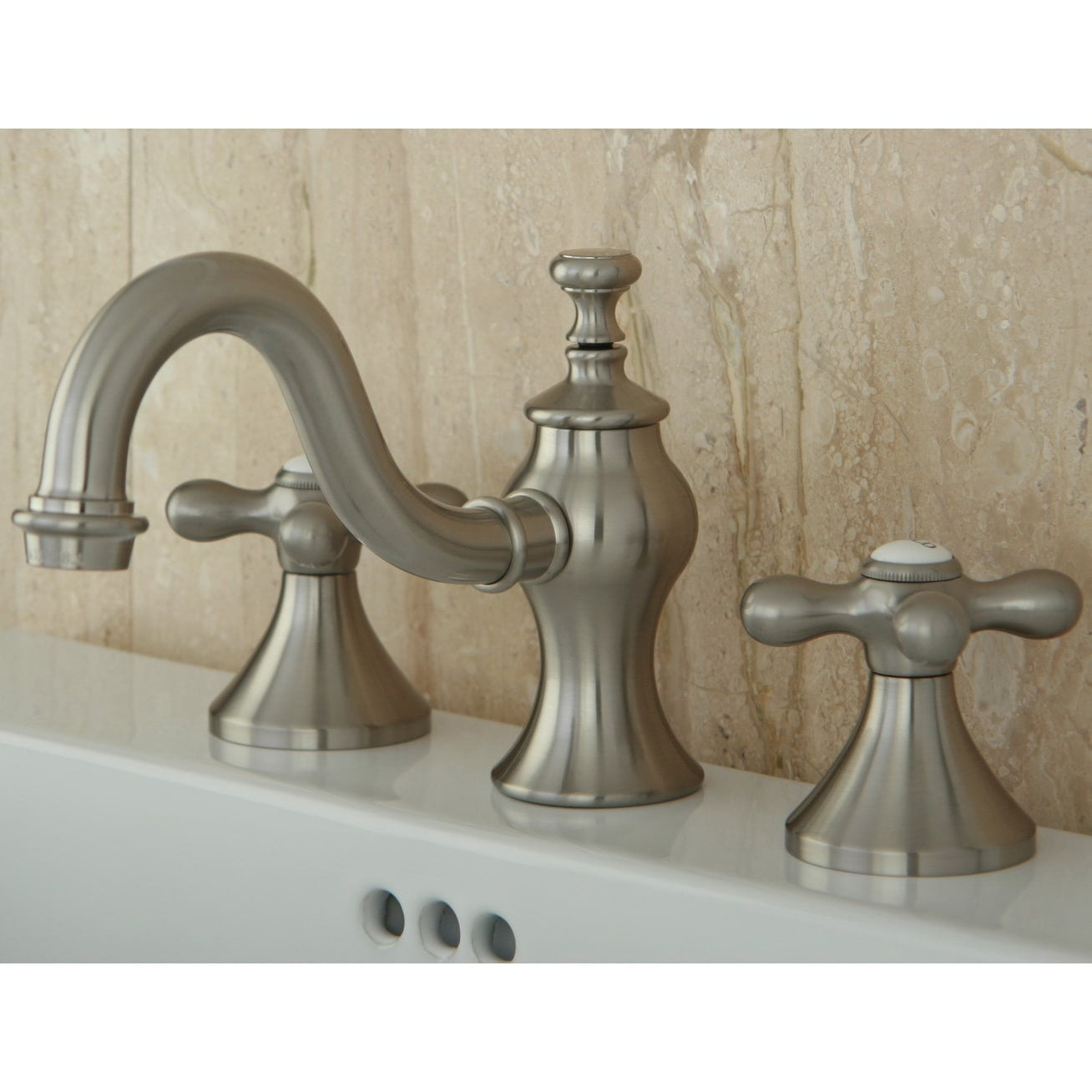 Kingston Brass Victorian Cross Widespread Bathroom Faucet satin nickel