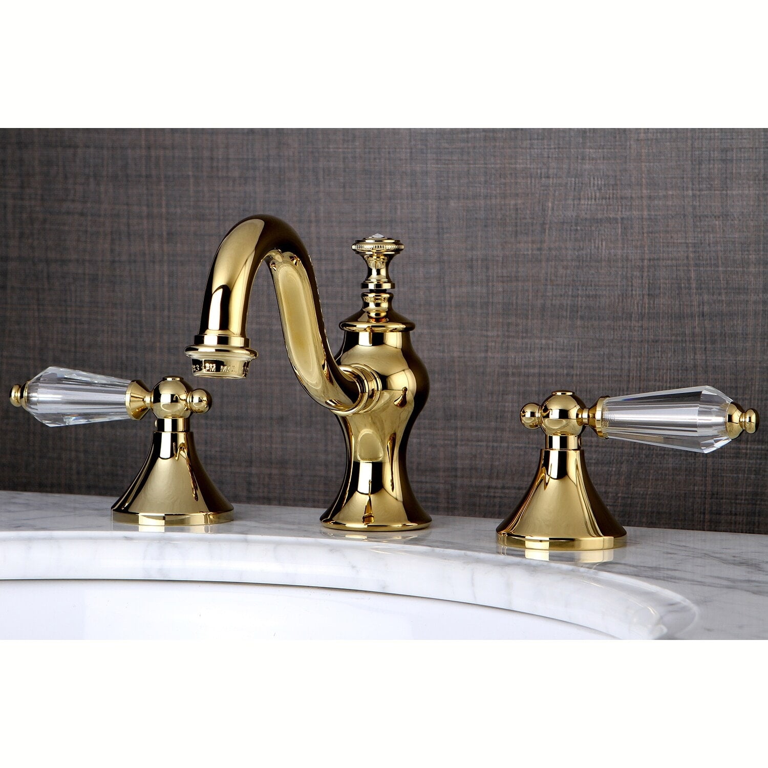 Victorian Gold Brass Widespread Bathroom Faucet with Crystal Handles