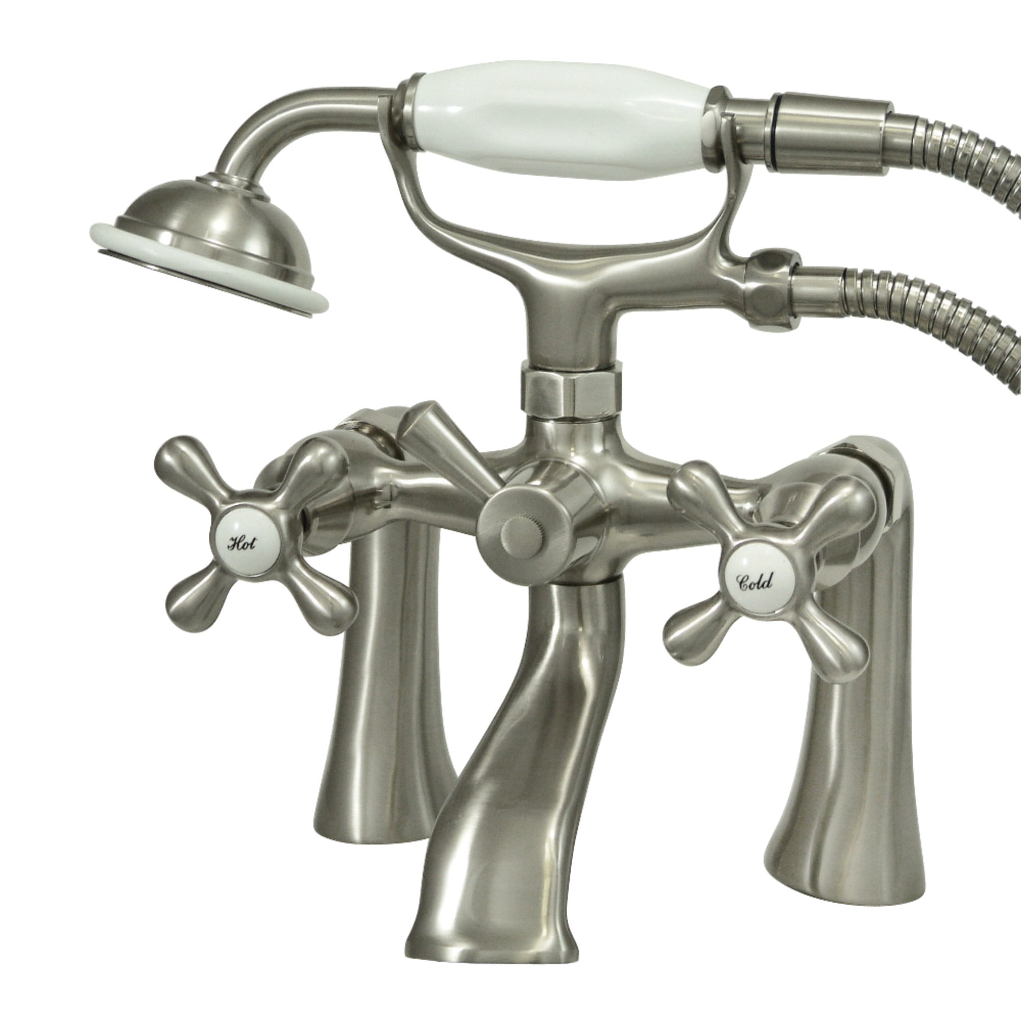 Kingston Brass KS268SN Kingston 7" Center Deck-Mount Clawfoot Tub Faucet with Hand Shower, Brushed Nickel