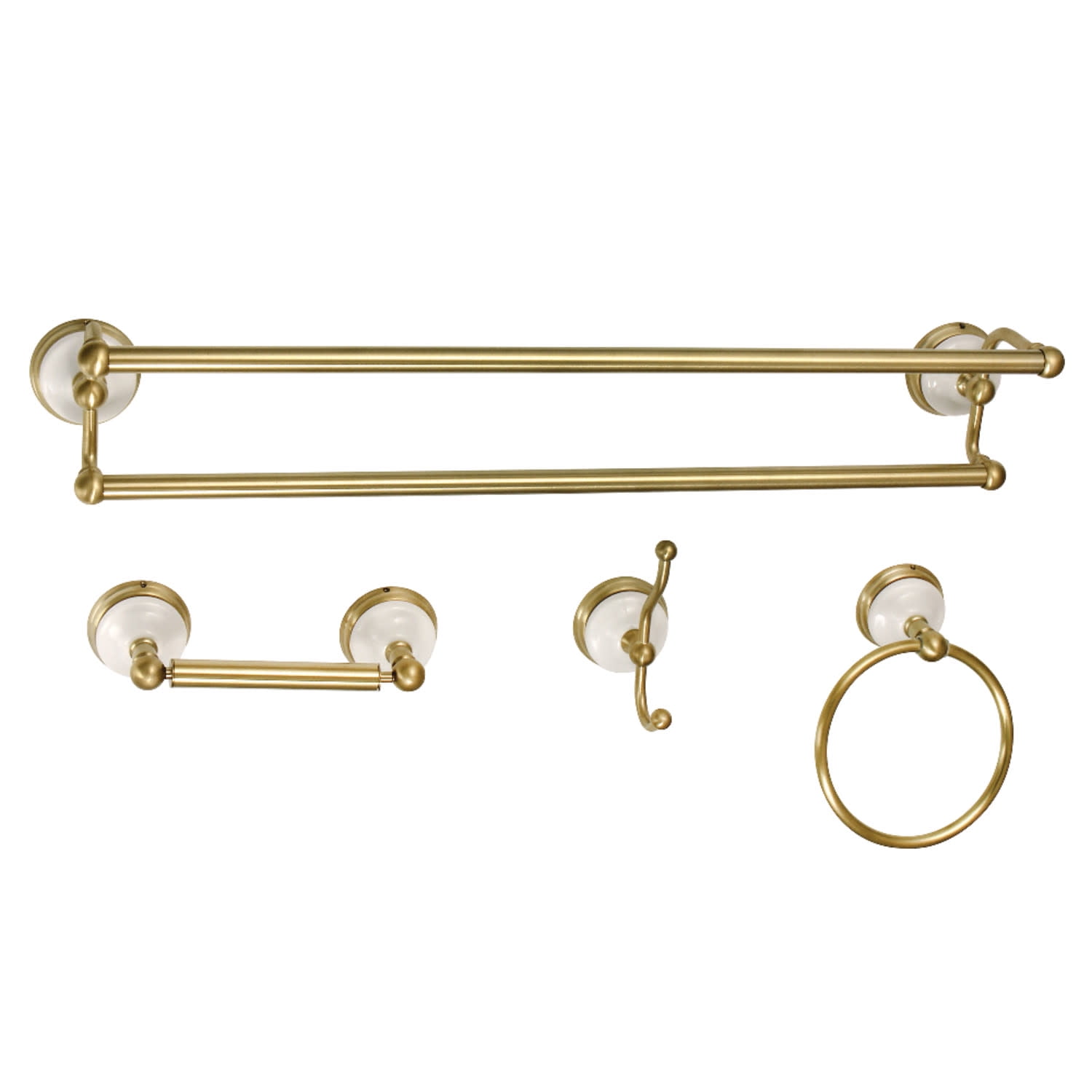 Victorian Brushed Brass Bathroom Hardware Set with Dual Towel Bar