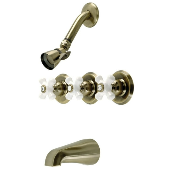 Kingston Brass Victorian Three-Handle Tub and Shower Faucet Antique Brass Antique