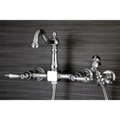Kingston Brass Victorian Wallmount Chrome Kitchen Faucet with Side Sprayer Silver