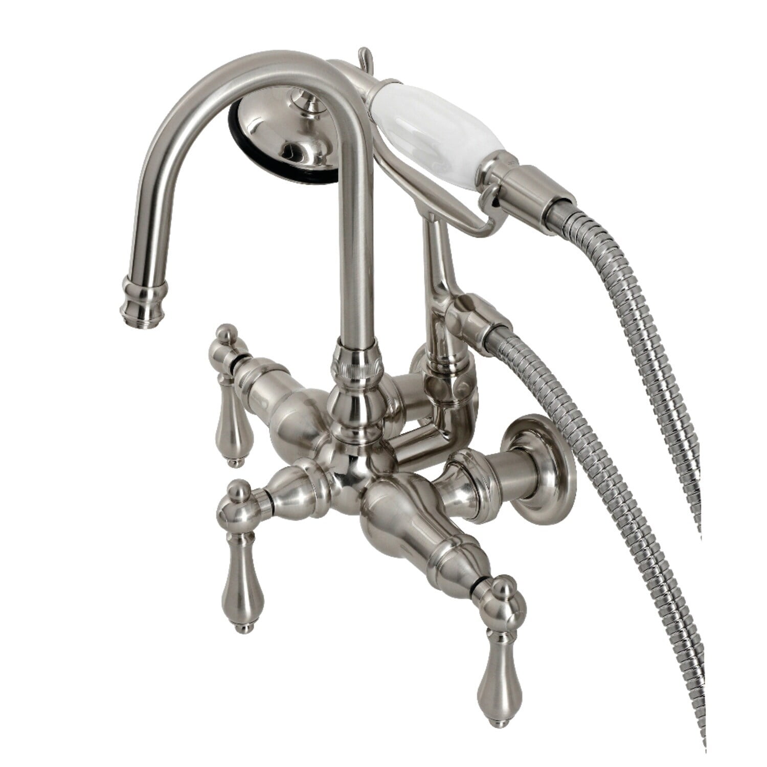 Brushed Nickel Vintage Wall Mount Clawfoot Tub Faucet with Hand Shower