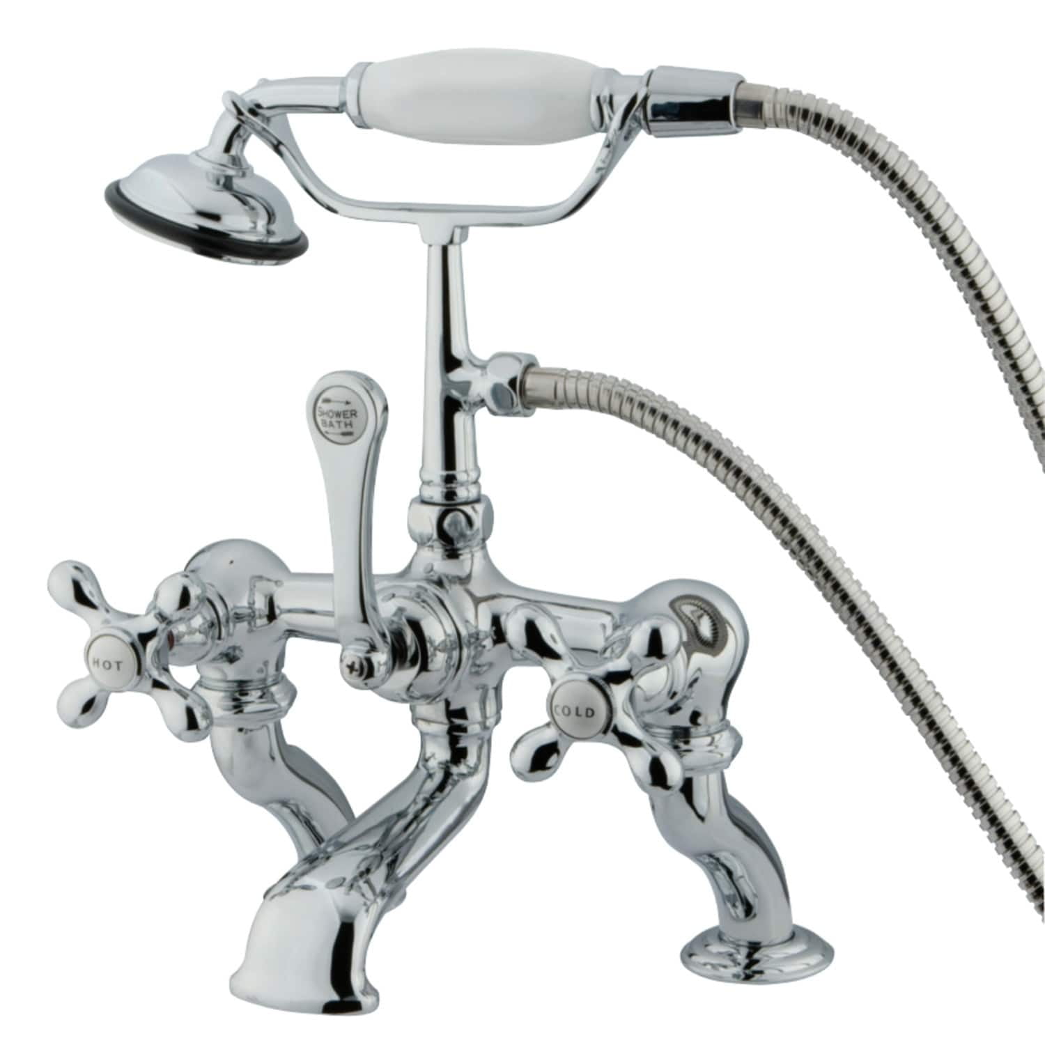Polished Chrome Vintage Deck Mount Clawfoot Tub Faucet with Hand Shower