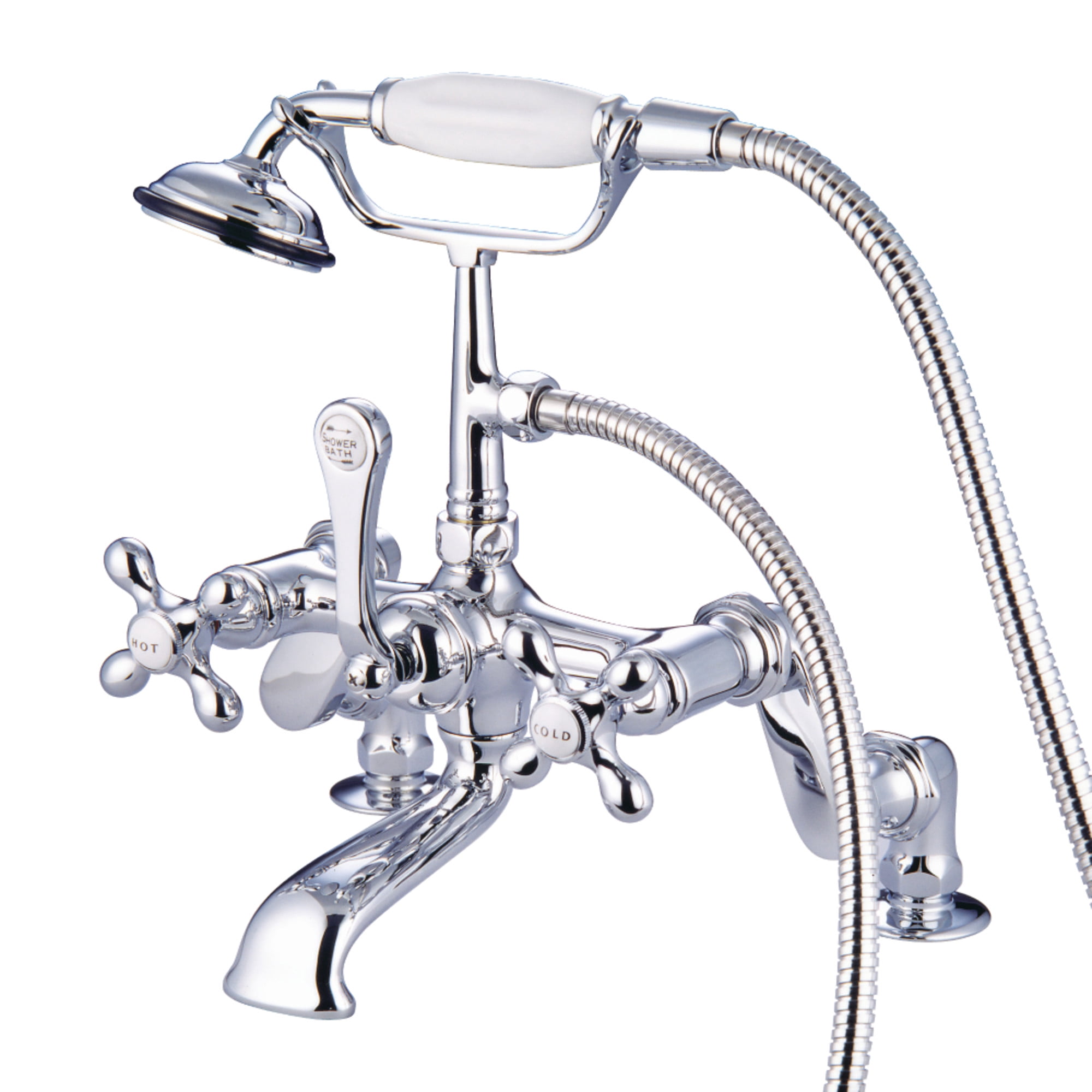 Kingston Brass CC658T1 Vintage 7" Adjustable Center Deck-Mount Clawfoot Tub Faucet with Hand Shower, Polished Chrome