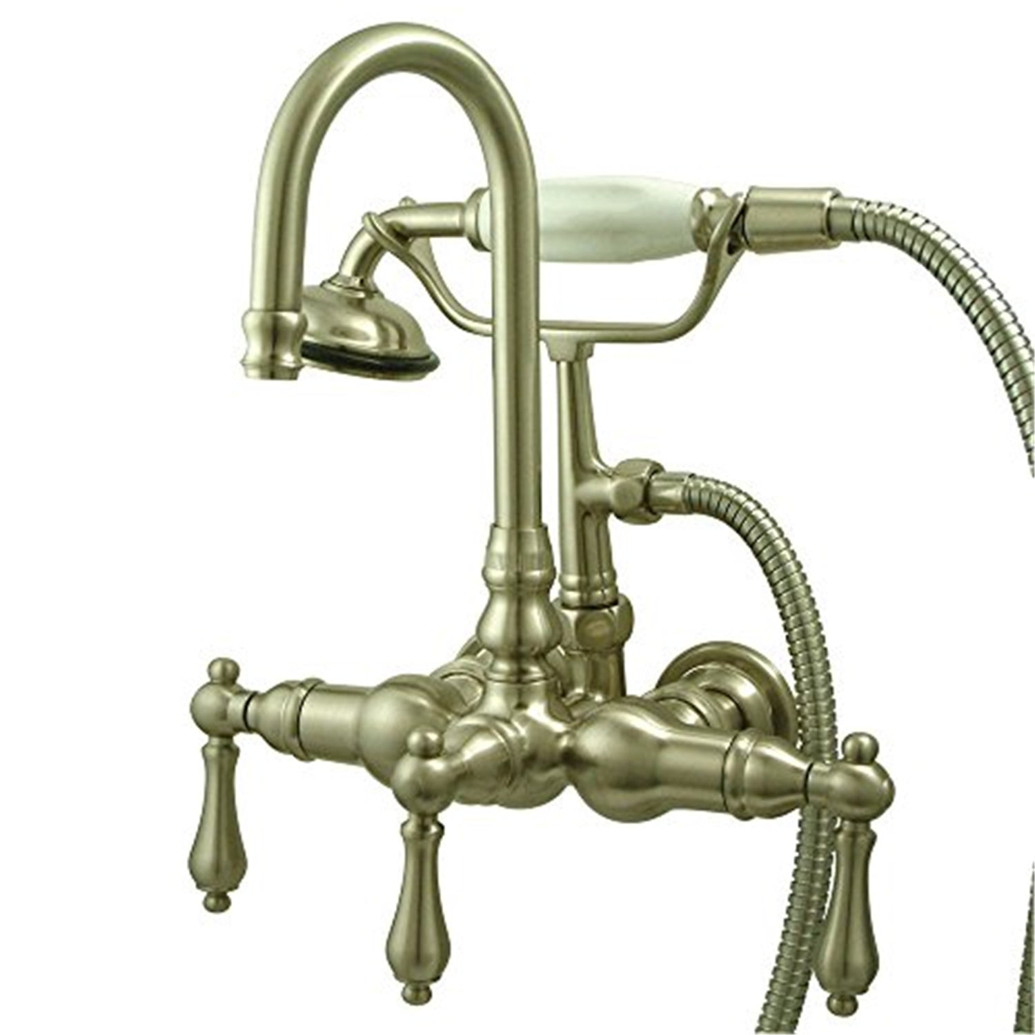 Brushed Nickel Vintage Wall Mount Clawfoot Tub Faucet with Hand Shower