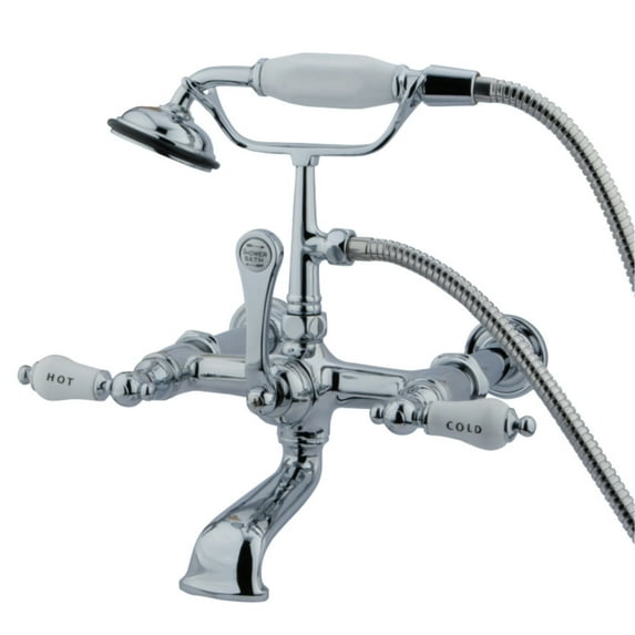 Kingston Brass CC546T1 Vintage 7-Inch Wall Mount Tub Faucet with Hand Shower, Polished Chrome