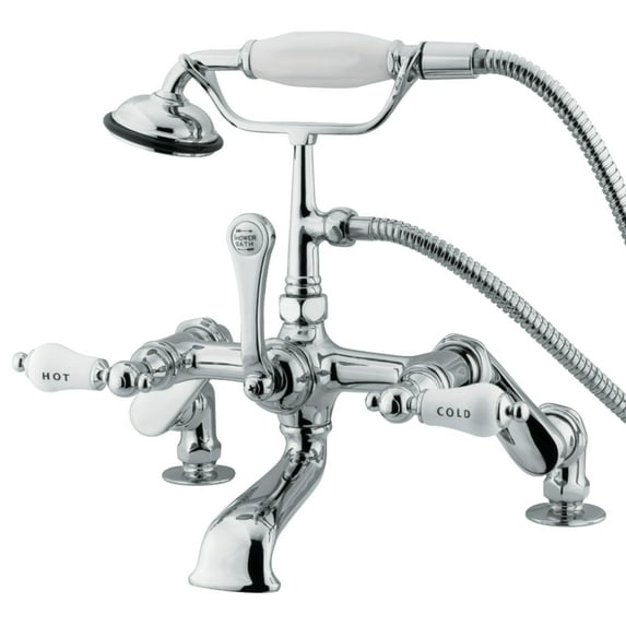 Kingston Brass CC654T1 Vintage 7" Adjustable Center Deck-Mount Clawfoot Tub Faucet with Hand Shower, Polished Chrome