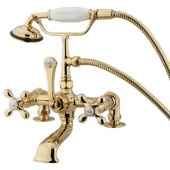 Kingston Brass CC209T2 Vintage 7" Center Deck-Mount Clawfoot Tub Faucet with Hand Shower, Polished Brass