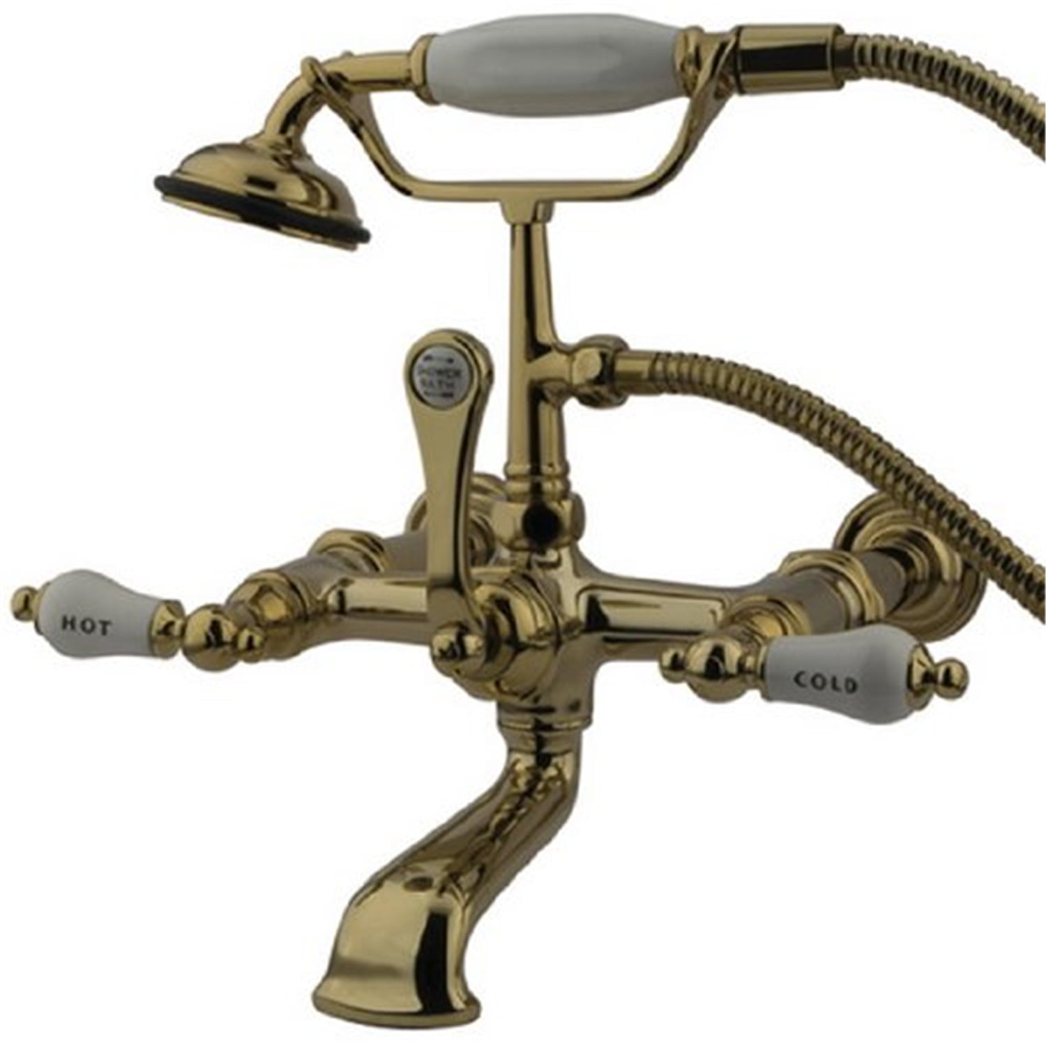 Polished Brass Vintage Wall Mount Clawfoot Tub Faucet with Hand Shower