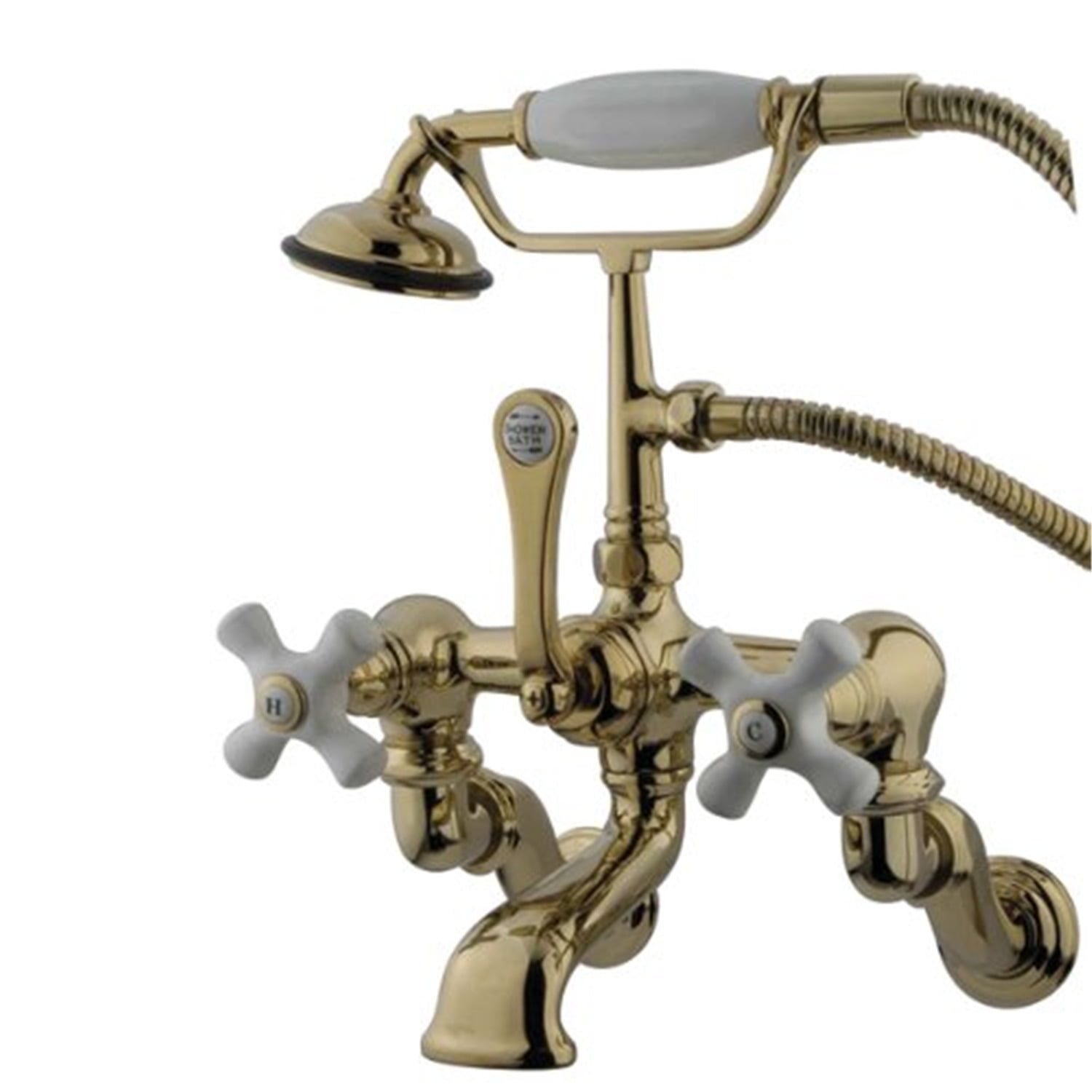 Polished Brass Wall Mount Clawfoot Tub Faucet with Hand Shower