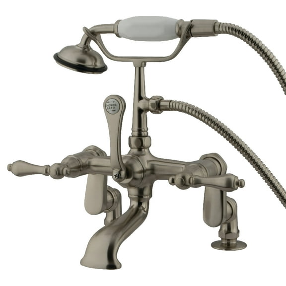 Kingston Brass CC651T8 Vintage 7" Adjustable Center Deck-Mount Clawfoot Tub Faucet with Hand Shower, Brushed Nickel