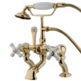 thumbnail image 1 of Kingston Brass CC417T2 Vintage 7" Center Deck-Mount Clawfoot Tub Faucet with Hand Shower, Polished Brass, 1 of 5