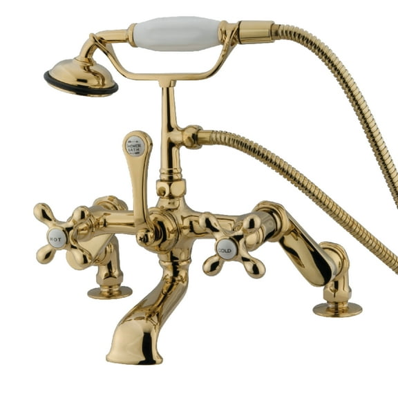 Kingston Brass CC657T2 Vintage 7" Adjustable Center Deck-Mount Clawfoot Tub Faucet with Hand Shower, Polished Brass