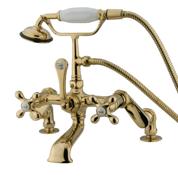 Kingston Brass CC657T2 Vintage 7" Adjustable Center Deck-Mount Clawfoot Tub Faucet with Hand Shower, Polished Brass