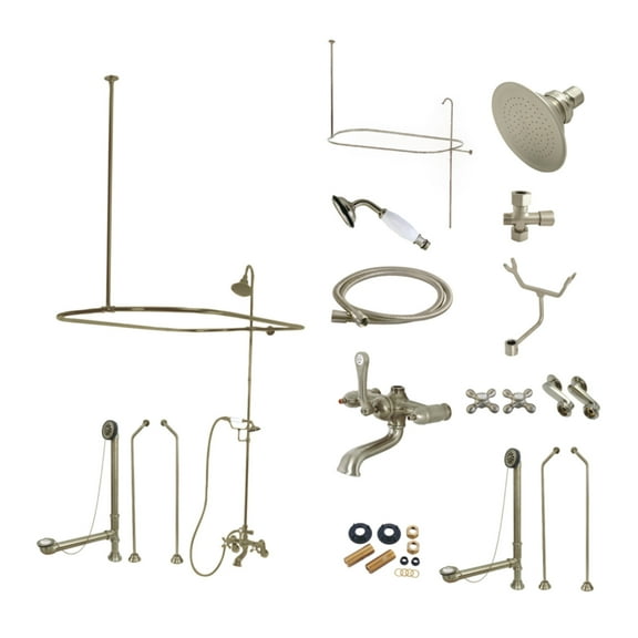 Kingston Brass CCK1188AX Vintage Tub Wall Mount Clawfoot Tub Faucet Package with Shower Enclosure and Hand Shower, Brushed Nickel