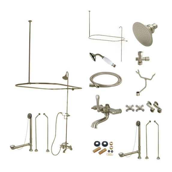 Kingston Brass CCK1188AX Vintage Tub Wall Mount Clawfoot Tub Faucet Package with Shower Enclosure and Hand Shower, Brushed Nickel