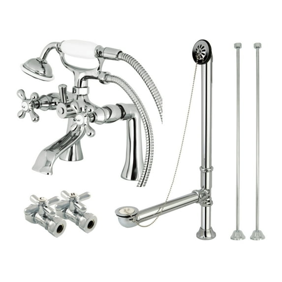 Kingston Brass CCK268C Vintage Deck Mount Clawfoot Tub Faucet Package with Supply Line, Hand Shower and Tub Drain, Polished Chrome