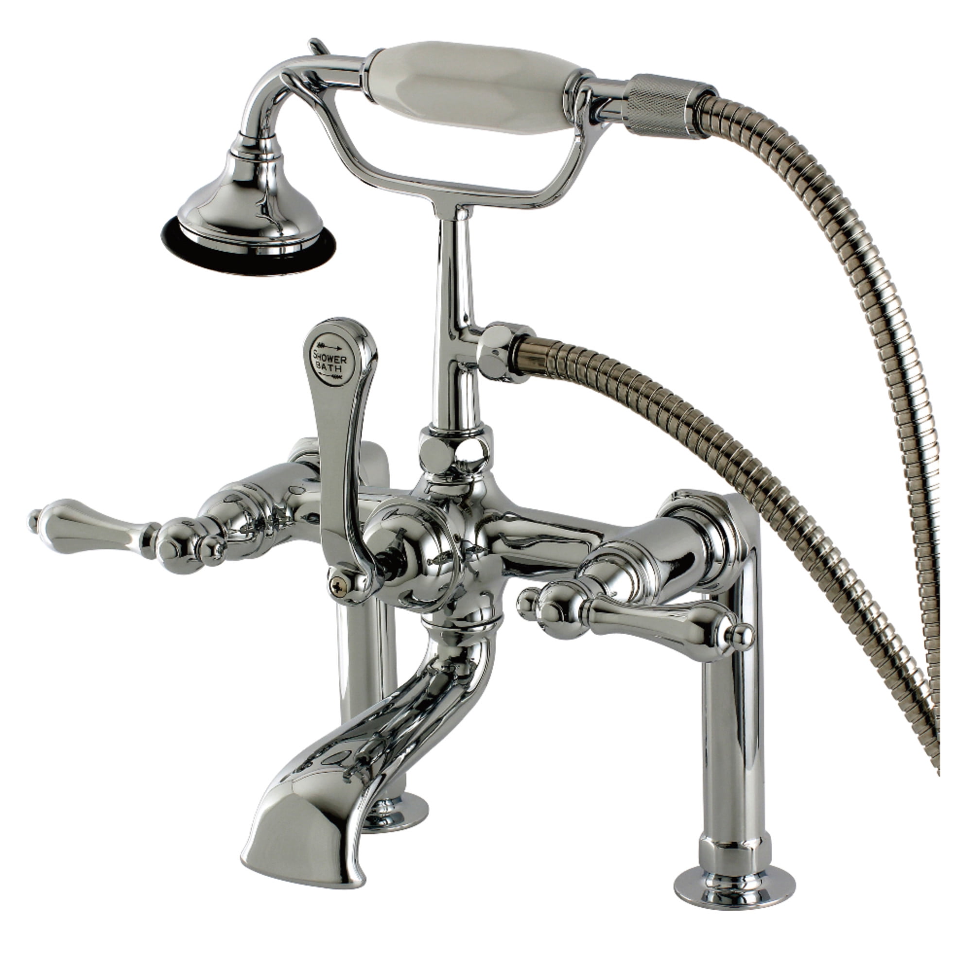 Kingston Brass AE104T1 Aqua Vintage 7" Center Deck-Mount Clawfoot Tub Faucet with Hand Shower, Polished Chrome