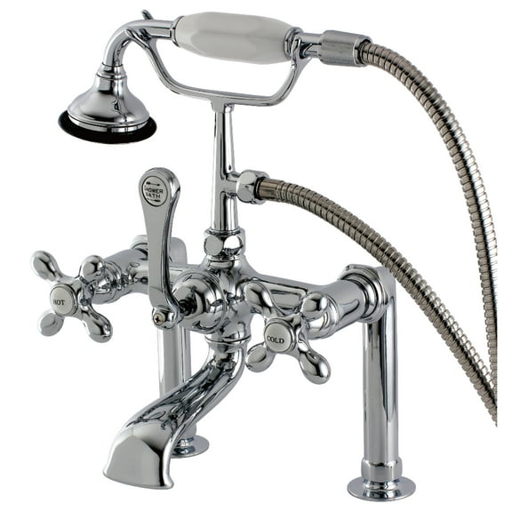 Kingston Brass AE110T1 Aqua Vintage 7" Center Deck-Mount Clawfoot Tub Faucet with Hand Shower, Polished Chrome
