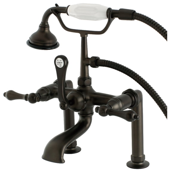 Kingston Brass AE103T5 Aqua Vintage 7" Center Deck-Mount Clawfoot Tub Faucet with Hand Shower, Oil Rubbed Bronze