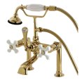 thumbnail image 1 of Kingston Brass AE111T2 Aqua Vintage 7" Center Deck-Mount Clawfoot Tub Faucet with Hand Shower, Polished Brass, 1 of 5