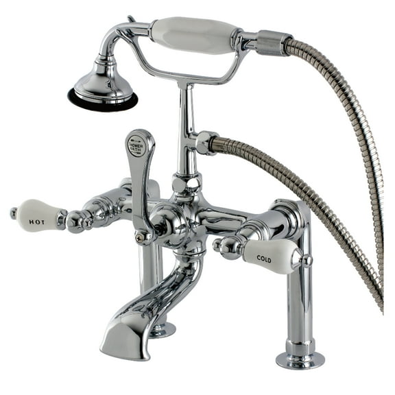 Kingston Brass AE108T1 Aqua Vintage 7" Center Deck-Mount Clawfoot Tub Faucet with Hand Shower, Polished Chrome