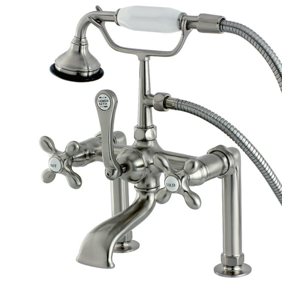 Kingston Brass AE109T8 Aqua Vintage 7" Center Deck-Mount Clawfoot Tub Faucet with Hand Shower, Brushed Nickel