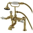 thumbnail image 1 of Kingston Brass AE107T2 Aqua Vintage 7" Center Deck-Mount Clawfoot Tub Faucet with Hand Shower, Polished Brass, 1 of 5
