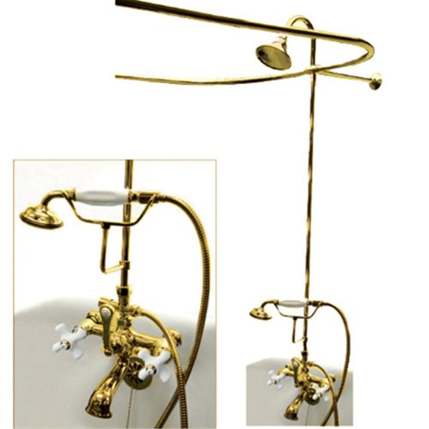 Polished Brass Vintage Clawfoot Tub Faucet Package with Hand Shower