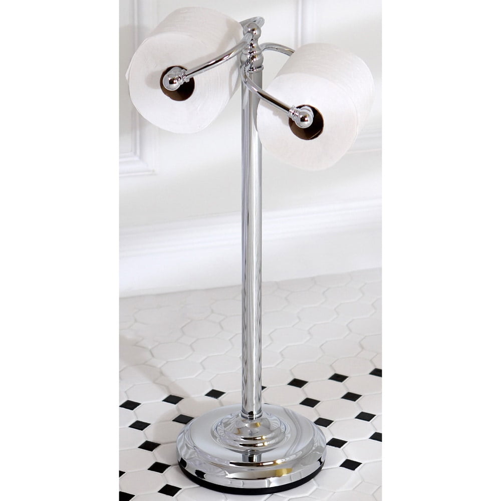 Vintage Silver Brass Dual Freestanding Pedestal Toilet Tissue Holder