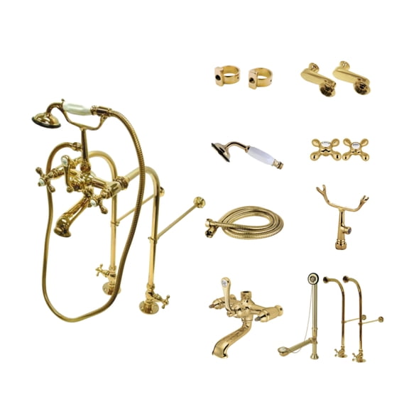 Kingston Brass CCK5102AX Vintage Freestanding Clawfoot Tub Faucet Package with Supply Line, Hand Shower and Tub Drain, Polished Brass