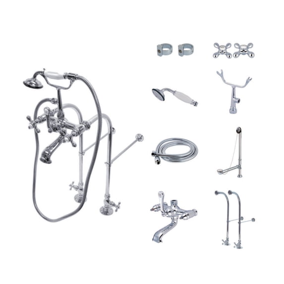 Kingston Brass CCK5171AX Vintage Freestanding Clawfoot Tub Faucet Package with Supply Line, Hand Shower and Tub Drain, Polished Chrome