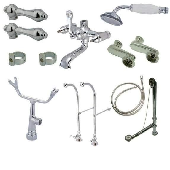 Kingston Brass CCK5101AL Vintage Freestanding Clawfoot Tub Faucet Package with Supply Line, Hand Shower and Tub Drain, Polished Chrome
