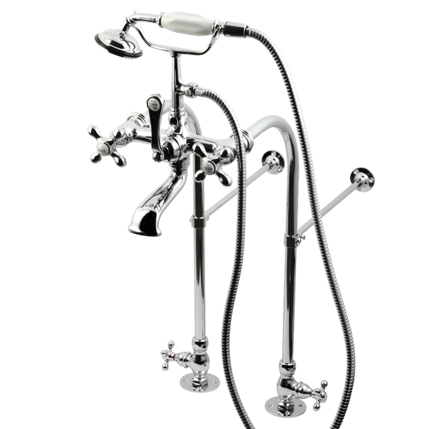 Polished Chrome Vintage Freestanding Clawfoot Tub Faucet with Hand Shower