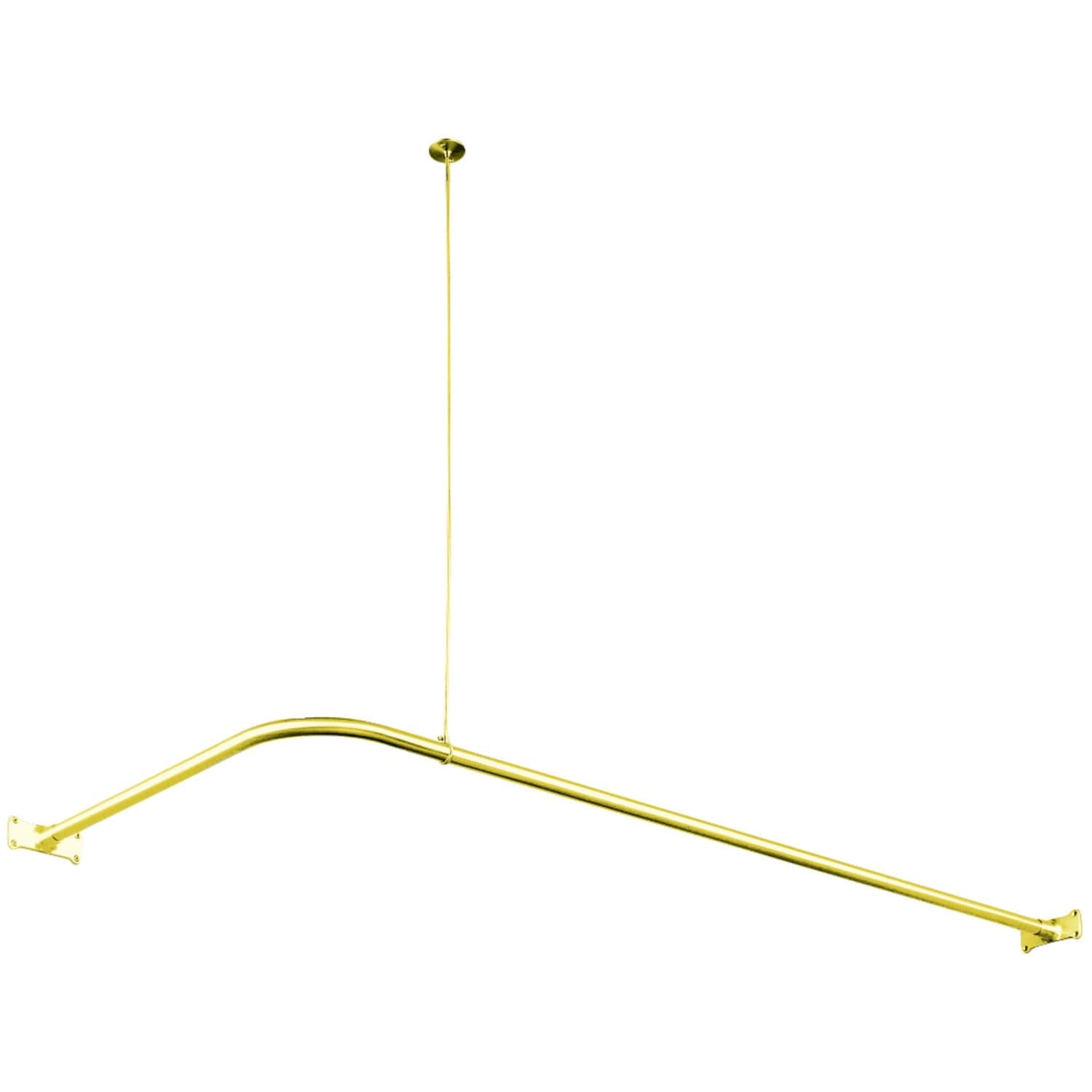 Polished Brass L-Shaped Wall and Ceiling Mounted Corner Shower Rod
