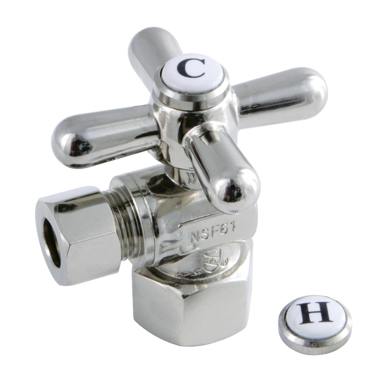 Kingston Brass CC43106DL Quarter Turn Shut Off Valve - 1/2" FIP X 3/8" Compression, Polished Nickel - View #7
